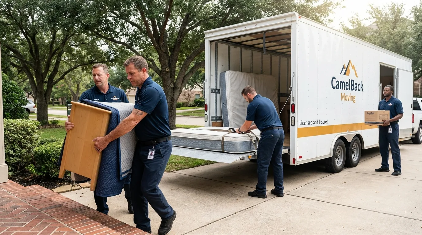 Crew loading residential truck for cross-state move from Ironwood, MI