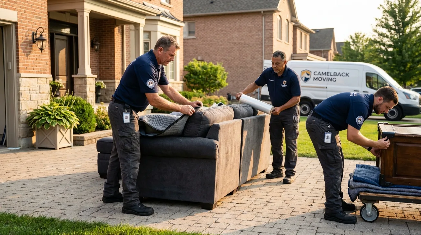 Large estate moving crew wrapping furniture in Ironwood, MI