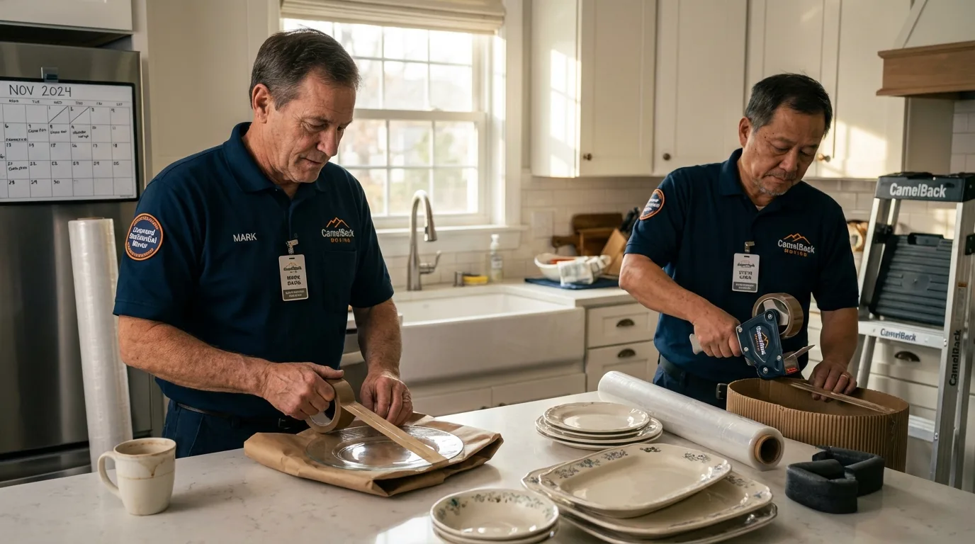 Professional crew packing kitchen dishware in Ironwood, MI